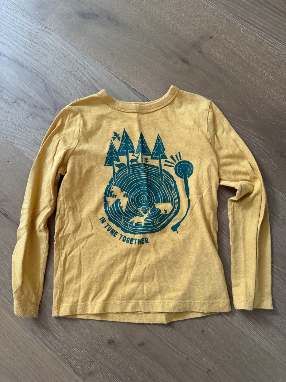 GAP Yellow Long-Sleeve Graphic Tee with Teal Print
